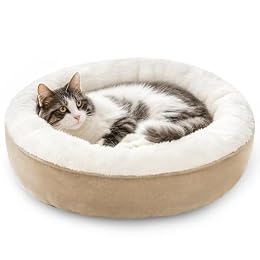 Love's cabin Round Donut Cat and Dog Cushion Bed, 20in Pet Bed for Cats or Small Dogs, Anti-Slip & Water-Resistant Bottom, Super Soft Durable Fabric Pet beds, Washable Luxury Cat & Dog Bed Camel