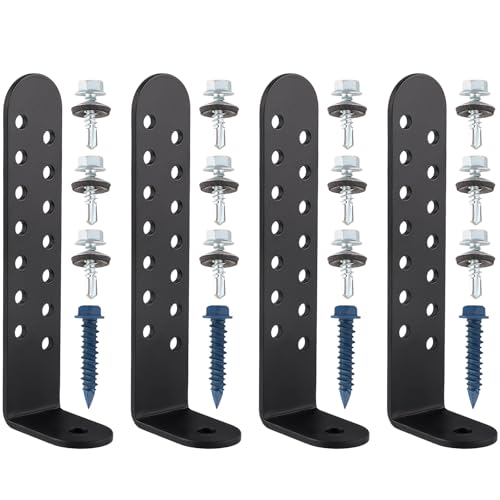 Image of Sanbege 4 Pack 5" Hurricane Condenser Brackets with Screws, Heavy Duty Universal Tie Down Kit, L Shape HVAC Compressor Mounting Clips for Concrete, Masonry, Cement Pad (Black)