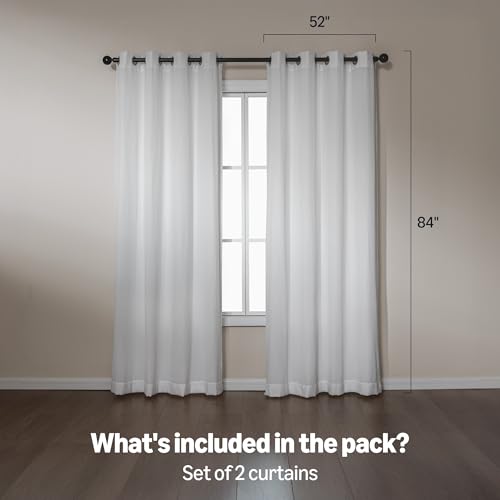 Image of Amazon Basics Chenille Room Darkening Curtains, Light Filtering Window Drapes for Bedroom and Living Room, 2-Panel Set with Grommets, 52 inch W x 84 inch L, White Diamond