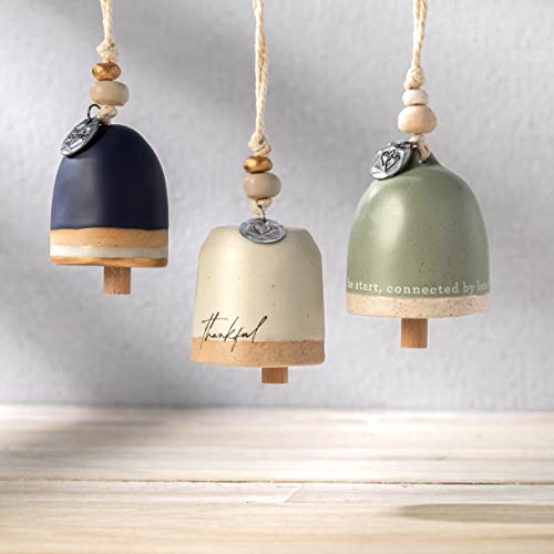 Demdaco Thankful Grey 2.5 Inch Ceramic Stoneware And Wood Mini Inspired Bell #TOP5