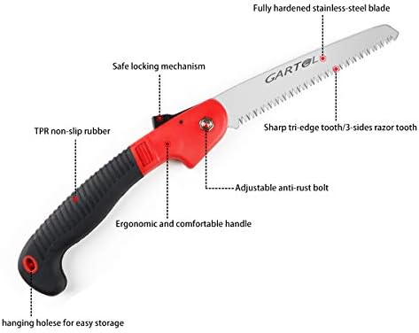 GARTOL Portable Folding Hand Saw with Rugged 7'', 3-Sides Razor Tooth Blade HandleTools for Hunting DIY Woodworking Trimming Tree Branches PVC Bamboo Bone