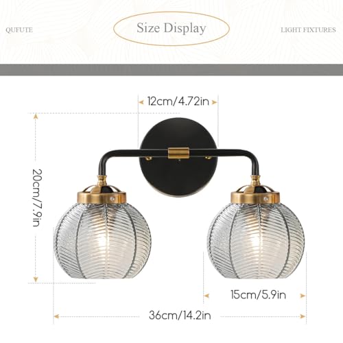 Image of Vintage Bathroom Vanity Light Fixture Modern Wall Sconce Over Mirror | Thick Glass Ribbed Smoky Gray Globe Lamp Shade Mid Century Black Gold Vanity Lights Fixtures for Farmhouse Dining Room above