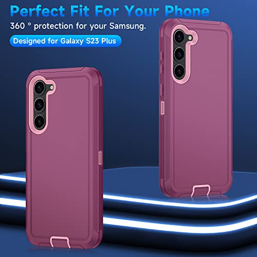 Onola For Samsung Galaxy S23 Plus / S23+ Case With Tempered Glass Screen Protector & Lens Camera Protector, Samsung S23 Plus Case Heavy Duty Shockproof And Dust Proof Cover (Winered Pink) #TOP5
