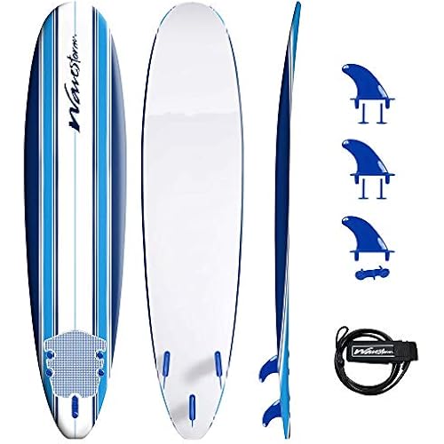Wavestorm 8ft Classic Surfboard // Foam Wax Free Soft Top Longboard for Adults and Kids of All Levels of Surfing