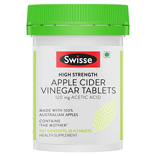 Swisse High Strength Apple Cider Vinegar Tablets (Contains The Mother Vinegar) Manufactured With 100% Australian Apples, Easy To Consume Tablets To Ensure No Teeth Enamel Damage (30 Tablets – One Tablet Per Serving)