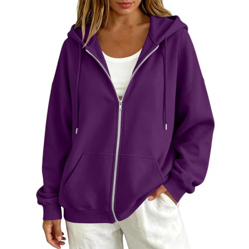 Image of Women'S Jackets Fall Winter Loose Fit Full Zip Sweatshirts