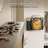 MIJOMA Szafka na klucze w kształcie aparatu retro z zegarem – design vintage w stylu aparatu, metalowa, ok. 23 x 8,5 x 29 cm, retro dekoracja ścienna