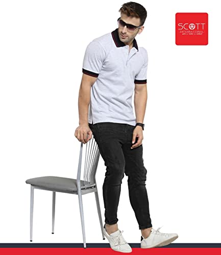 Image of Scott International Men's Regular Fit Half Sleeve Organic Cotton Polo T-Shirt (SS20-SP8-XXXXL White Melange XXXX-Large)