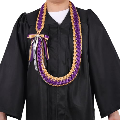 AUECOOME Graduation Leis 2026 Graduation Ribbon Lei graduation necklace Graduation Leis Class of 2026 Graduation gift Braided necklace for men and women party accessories (6, Purple gold) by AUECOOME - Image 4