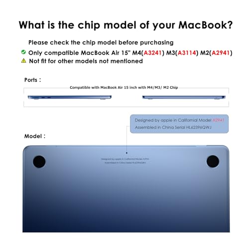 eleger Anti-cracking Case compatible with MacBook Air 15 inch M4 A3241 M3 A3114 M2 A2941, 2025 2024 2023 Release, Blue TPU Bumper & Hard PC Shell, Matte Midnight