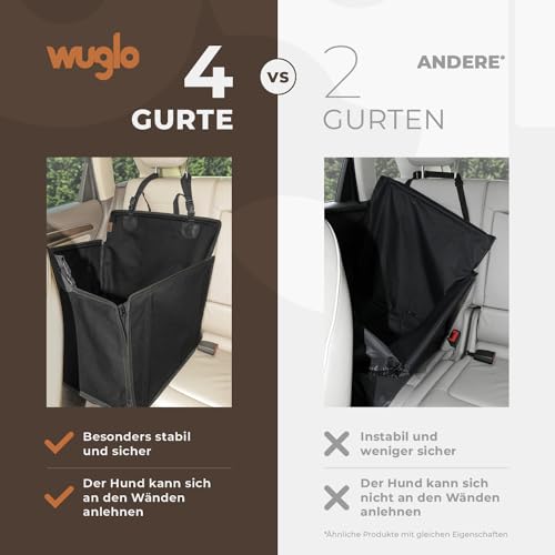 WUGLO Extra Stabiler Hunde Autositz mit Sicherheitsgurt – Wasserdichter und Robuster Autositz Hund für den Rücksitz mit 4 Befestigungsgurten, geeignet für mittelgroße Hunde bis 18 kg