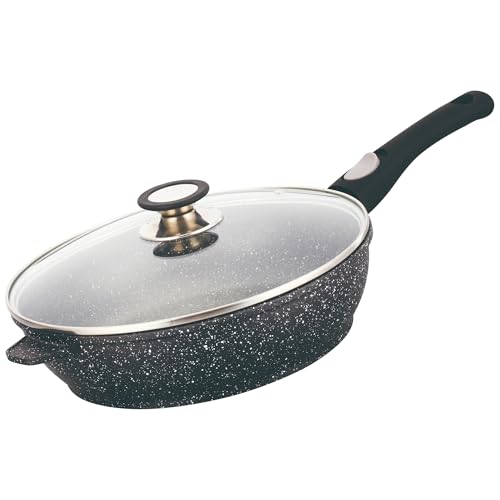 Napoleon Frying Pan with Lid - Saute Pan for Induction Hob Non Stick 28cm Deep Skillet for All Hobs - Removable Handle Stone Noire Black