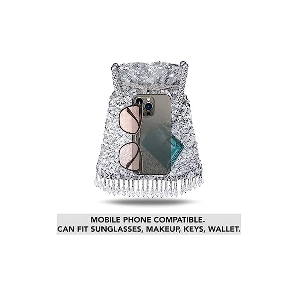 Peora Silver Potli Purses for Women Handmade Evening Handbag Stylish Bridal Fashion Wristlet Bag for Girls (P15S) - Image 3