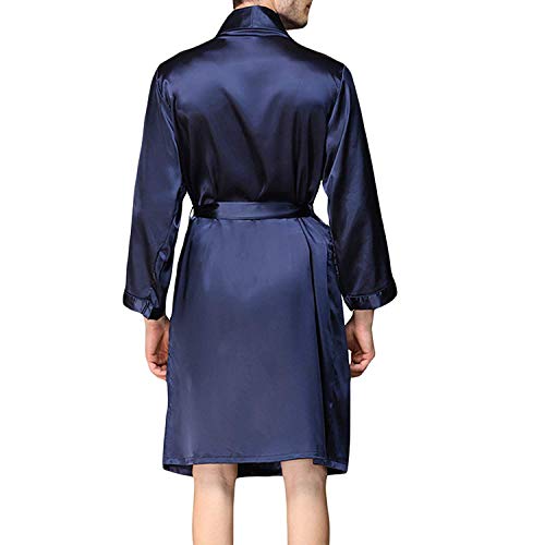 Men's Summer Luxurious Kimono Soft Satin Robe Long-Sleeve Nightgown Printed Pajamas Bathrobes Navy, Large/X-Large2