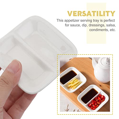 Cabilock 2Pcs 3Inch White Ceramic Appetizer Plates, 2-Compartment Serving Platter Tray, Soy Dipping Sauce Dishes, Rectangular Divided Dish For Home Hotel Restaurant Kitchen #TOP6