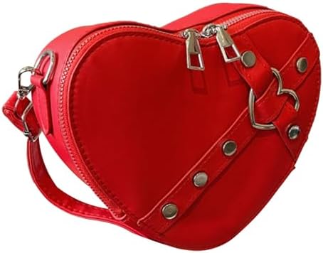KKPLZZ Bolso de mano con forma de corazón con tachuelas, color só...