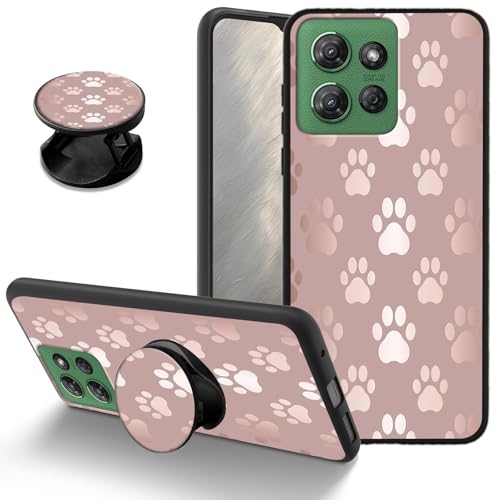 for Motorola Moto G Power 5G 2025 Phone Case, Soft TPU Shockproof Drop Protection Cover with Kickstand, Slim Fit Drop Protection, Wireless Charging Compatible, Gold Dog Paw Print