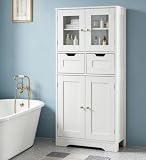 Xinyvee Mueble de Baño Columna y Armario de Suelo con 2 Cajones, Mueble de Almacenamiento Estantes Ajustables 60x30x128cm