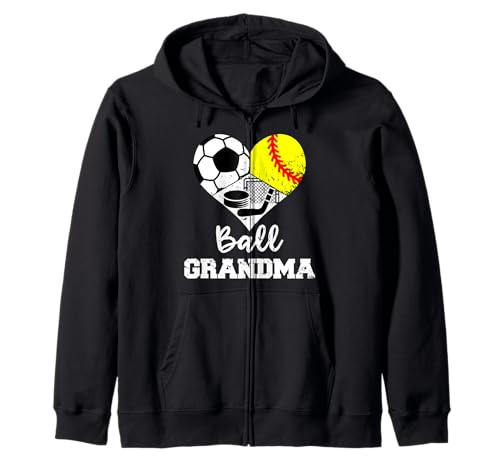 Ball Grandma Heart Funny Soccer Softball Hockey Grandma Zip Hoodie
