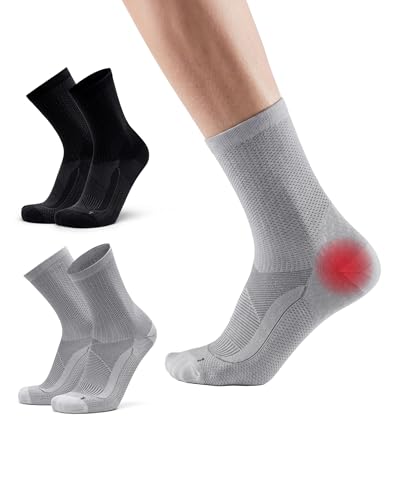 DANISH ENDURANCE 2 Paar Plantarfasziitis-Socken, Kompressionsstrümpfe, Orthopädische Socken, Knöchel und Fußgewölbe Unterstützung, Mehrfarbig (1xSchwarz/Grau, 1x Hellgrau) 39-42
