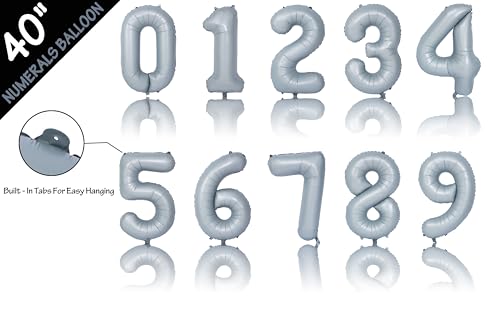 Image of 40 In Matte Gray Birthday Number Balloons 7 Helium Foil Mylar Balloon | Birthday Party Decorations Suitable For Boys' And Girls' Birthday Parties Anniversary celebration