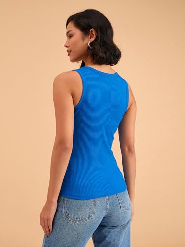Image of barcino Beige Ribbed Round Neck Tank Top