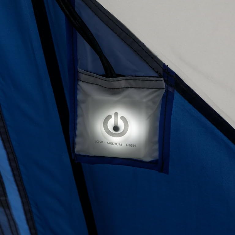Close-up of the LED light control switch inside the tent