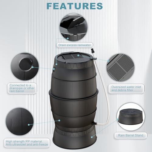 SQUEEZE master 50 Gallon Rainwater Collection Barrel + stand with Rain Barrel Diverter kit