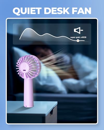 Hssio Portable Handheld Fan, Mini Desk Fan 1800mAh, 3 Speeds, Ultra Quite, Up to 8H Long Use Time, Small Personal Cooling Fans Makeup Lash Fan for Women Girls, Lightpurple - Image 6