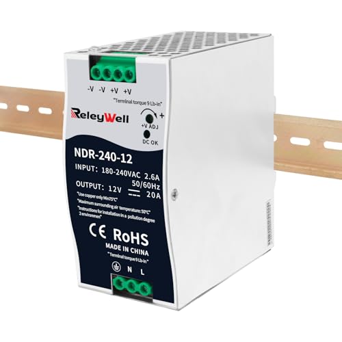Hutschienen netzteil 12V,240W, 20A; trafo 230v auf 12v, hutschiene, 12 volt netzteil, 12v dc trafo, din schiene, ReleyWell, NDR-240-12