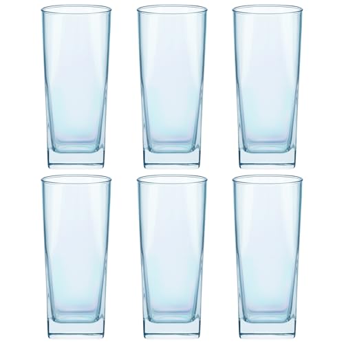 Jogo 6 Copos de Vidro Texas 320ml Redondo Água e Suco Cor: Azul Claro