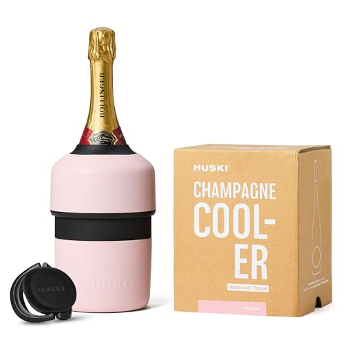 Huski Champagne Chiller | NEW | Award-Winning Iceless Design with Detachable Bottle Stopper | Keeps Wine Cold up to 6 Hours | Fits most 750ml Champagne, Prosecco & Sparkling Wine Bottles (Powder Pink)