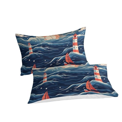 Housse de couette 3 pièces Le Phare fermeture éclair lit double - 3