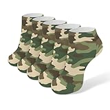 4TH N 5 Pack Men's Running Ankle Socks with Cushion, Casual Fashion Low Cut Sock for Hiking, Walking, Jogging Wear (Army Green Camouflage Vietnam Tiger Stripe Camo)