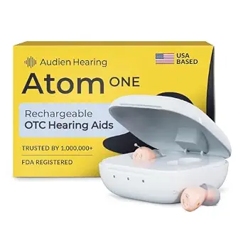Audien Atom One OTC Hearing Aids - Wireless, Rechargeable, Comfortable, Discreet for Seniors & Adults