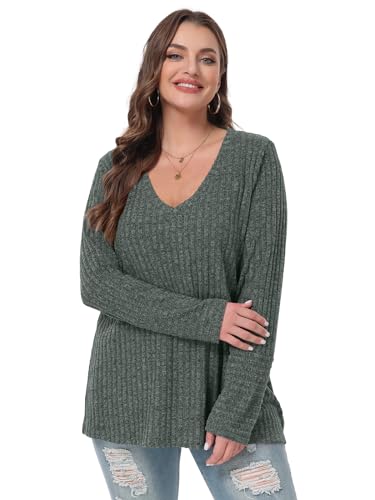 BELAROI Plus Size Long Sleeve Tops for Women Casual Shirts V Neck Tunic Sweaters Pullover Lightweight3
