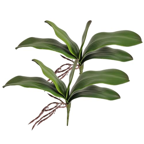 Htmeing 38 Inch Artificial Phalaenopsis Flowers Branches Real Touch (Not Silk) Orchids Flowers for Home Office Wedding Decoration,Pack of 2 (2pcs Leaves)