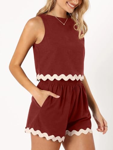 Image of Tankaneo Womens 2 Piece Vacation Outfits Lounge Sets Casual Cropped Tank Tops Shorts Matching Set