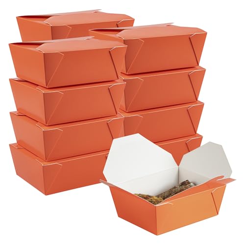 Restaurantware Bio Tek 45 Ounce Take Out Boxes 200 To Go Lunch Boxes - Tab-Lock Closure Heat-Tolerant Orange Paper Disposable Lunch Boxes Greaseproof For Hot And Cold Foods