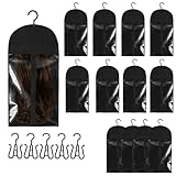WeeGoo 12 PCS Hair Extension Storage Bags with Hangers, 30 x 60cm Dustproof Wig Storage Bags Portable, Black Wigs Storage Carrier Case for Travel Multiple Wigs Hairpieces Store Style Hairs