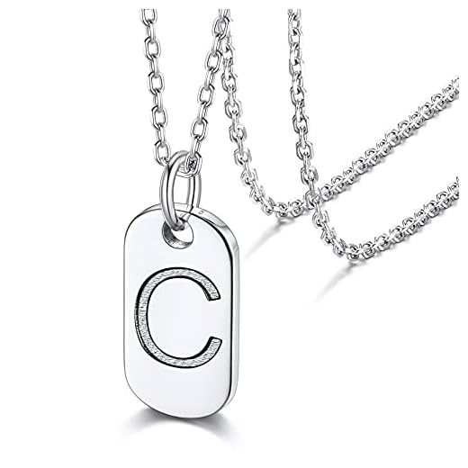 Collier Femme Argent 925 Plaque Militaire A-Z Prenom Personnalisé Lettre Initial Chaine Fille Personnalisable Réglable Pendentif Alphabet C-Bijoux Cadeau Anniversaire Mariage Saint Valentin Noël