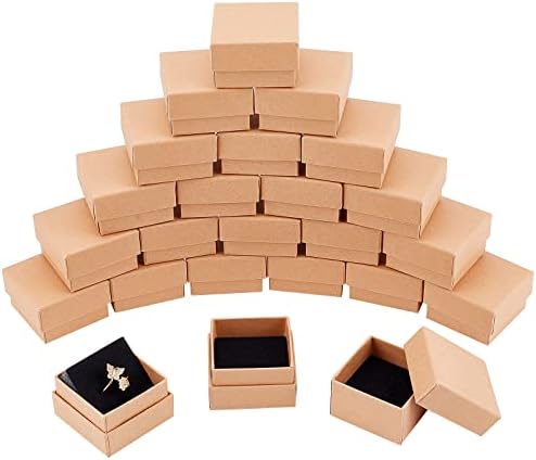 NBEADS 16 Pcs 7×7×2.6cm Square Burlywood Cardboard Bead Paper Gift Box for Jewellery Bracelet Necklace Crafts Birthday Christmas Festival Present Storage
