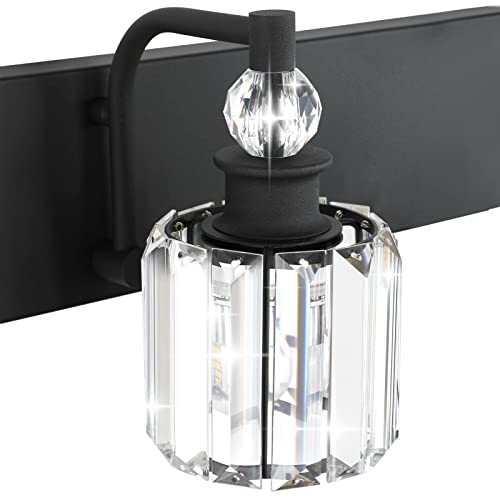 Ralbay Crystal Black Vanity Light Fixtures 5 Light Crystal Bathroom Light Fixtures Over Long Mirror Modern Matte Black Bath Wall Lights #TOP6