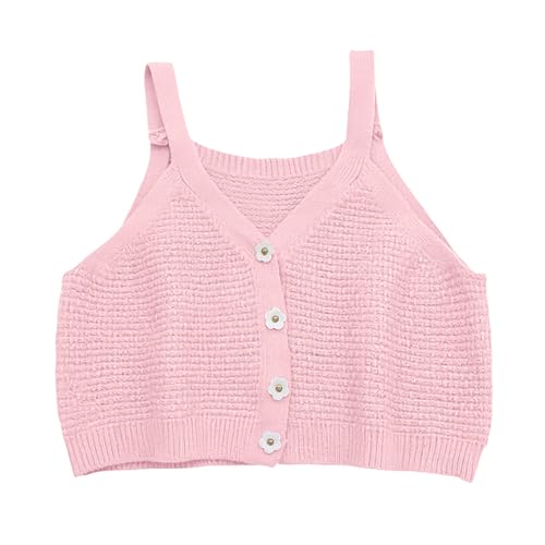 Girls Cropped Sweater Vest Kids V Neck Button Down Y2k Crop Knit Tank Toddler Summer CuteTrendy (Pink, 18-24 Months)