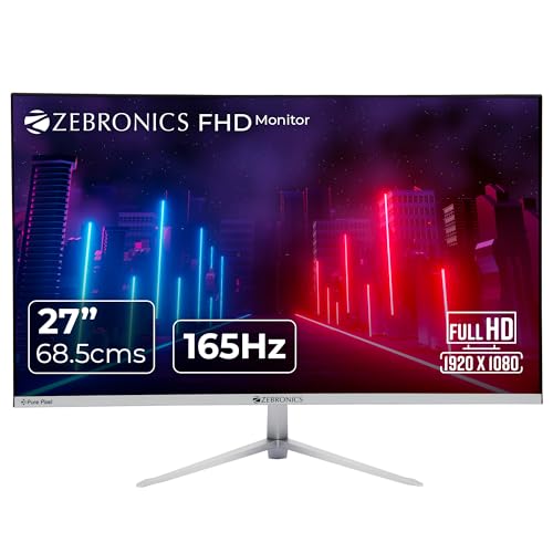 Image of ZEBRONICS A27FHD LED, Gaming Monitor, 27 inch (68.58cm), 300 nits, 165hz, Slim Design, FHD, 1080p, Wall Mountable, HDMI, DisplayPort, USB Port, Metal Stand, Built-in Speakers