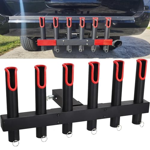 Sidasu Hitch Fishing Rod Holder for Truck, 6-Tube Stainless Steel Rod Rack Fits 2 Hitch Receiver, with Quick Release Pin, Reflective Safety Strips