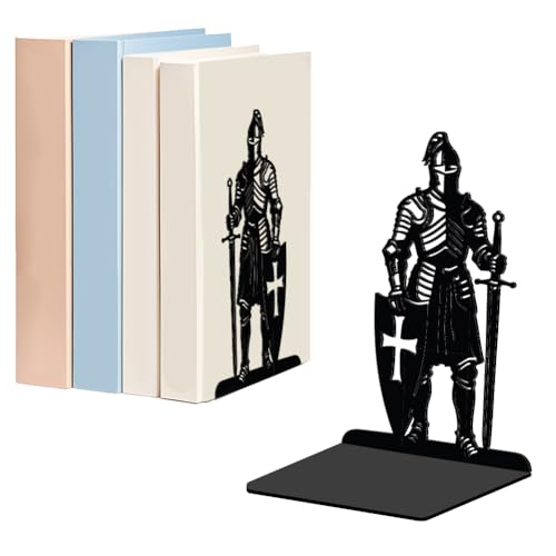 a pair of metal bookends shaped like suits of knight armor
