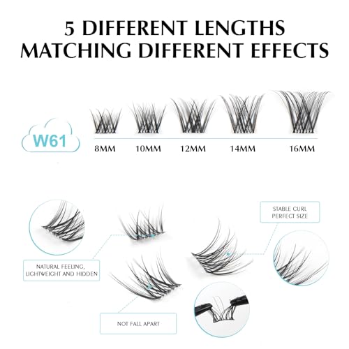 Oreola 144Pcs Individual Lashes Extension with Clear Band Wispy Volume Cluster False Eyelashes DIY at Home for Make-up Beginner Easy to Use(MIX8-16MM) - Image 3