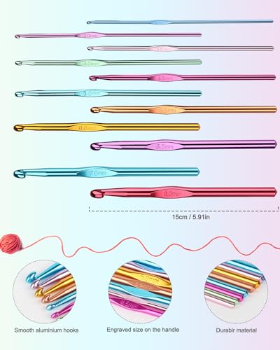 image for Aeelike 10pcs Size J / 6.0mm Crochet Hooks,Aluminum Crochet Needles an