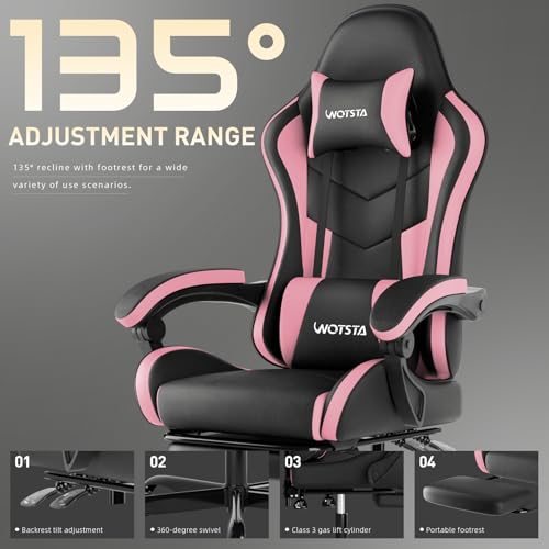 Image of Ergonomic Gaming & Office Chair, Footrest, Racing Design Black /Pink | PVC with headrest,lumbar, Adjustable Height recliner for adults 2D-Linkage Armrests for 300LBS